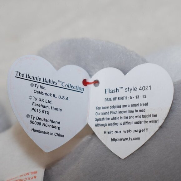 RETIRED Flash Dolphin Ty Beanie Baby 1993 Original 4th/4th gen tags - Picture 8 of 10